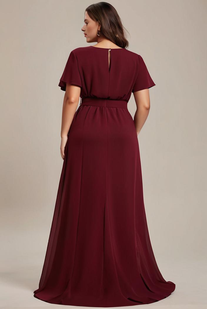 plus size simple chiffon pleated a line round neckline bridesmaid dress 133658