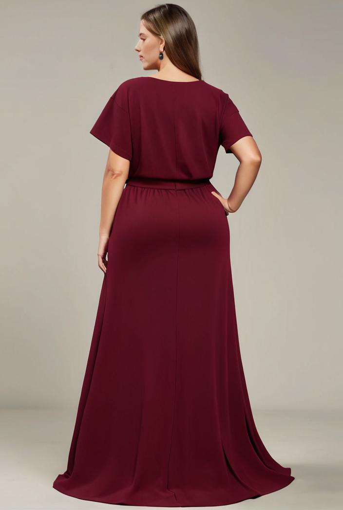 plus size simple chiffon pleated a line round neckline bridesmaid dress 133660