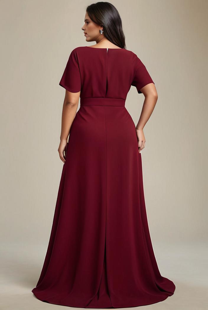 plus size simple chiffon pleated a line round neckline bridesmaid dress 133659