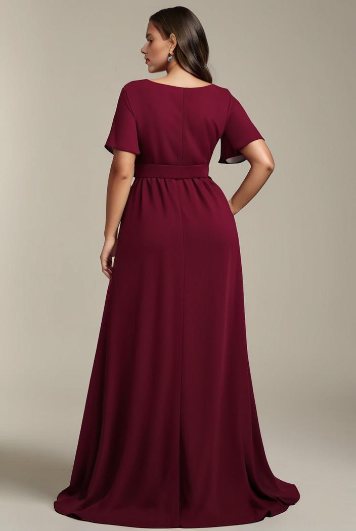 plus size simple chiffon pleated a line round neckline bridesmaid dress 133664