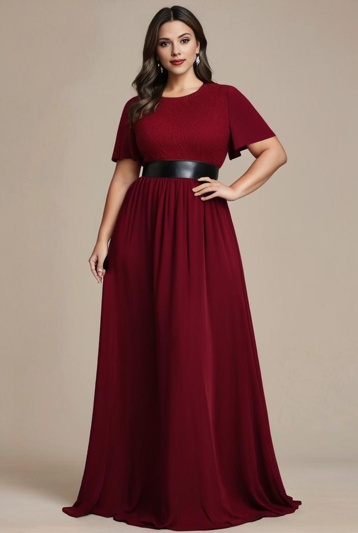 plus size simple chiffon pleated a line round neckline bridesmaid dress 133661
