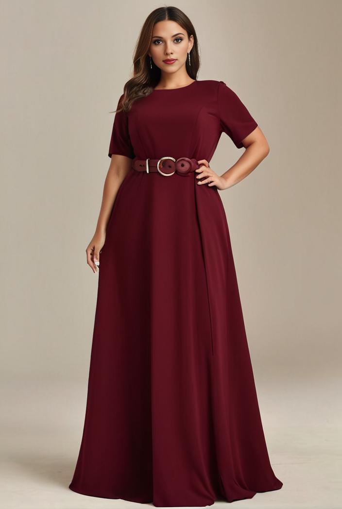 plus size simple chiffon pleated a line round neckline bridesmaid dress 133662