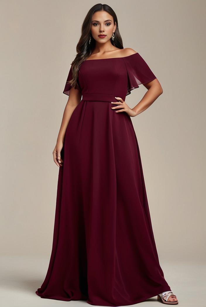 plus size simple chiffon pleated a line round neckline bridesmaid dress 133663