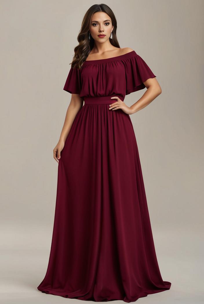 plus size simple chiffon pleated a line round neckline bridesmaid dress 133666