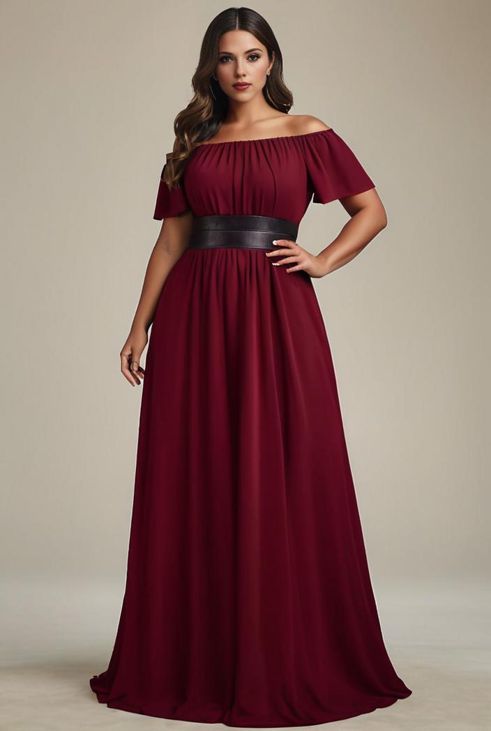 plus size simple chiffon pleated a line round neckline bridesmaid dress 133667