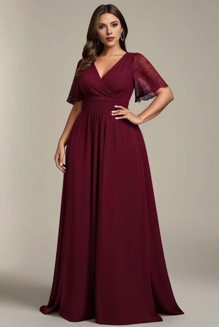 plus size simple chiffon pleated a line round neckline bridesmaid dress 133669