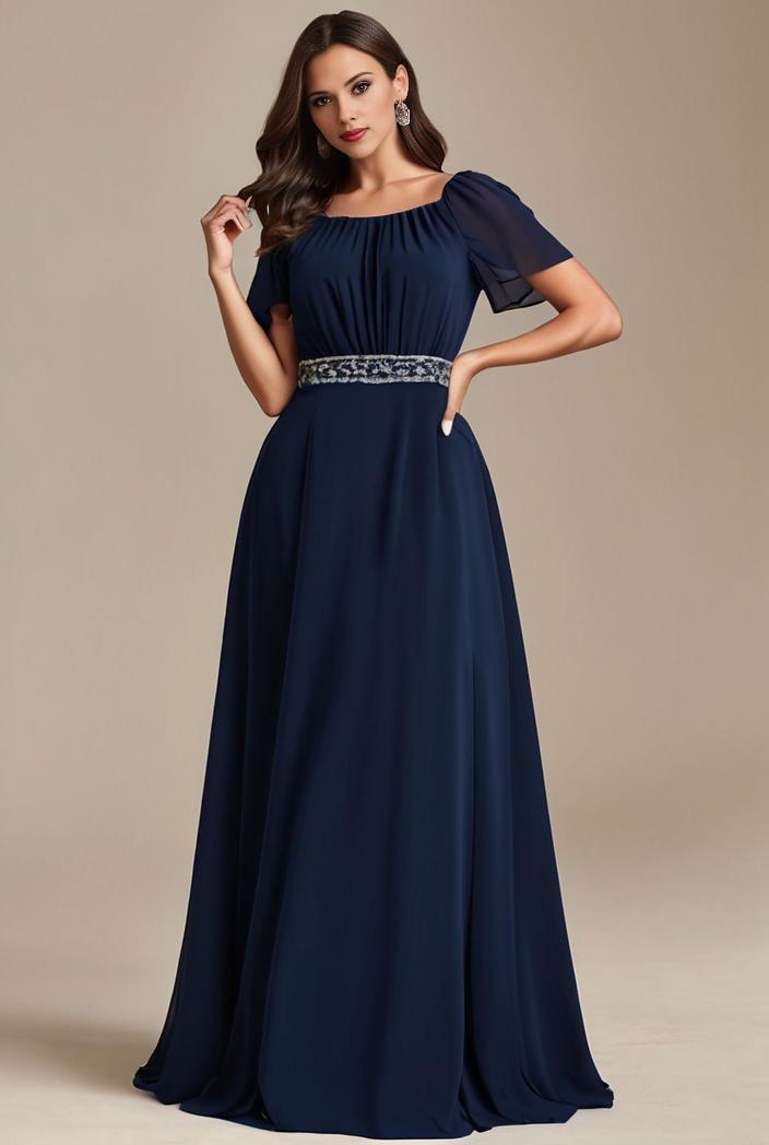 plus size simple chiffon pleated a line round neckline bridesmaid dress 133672