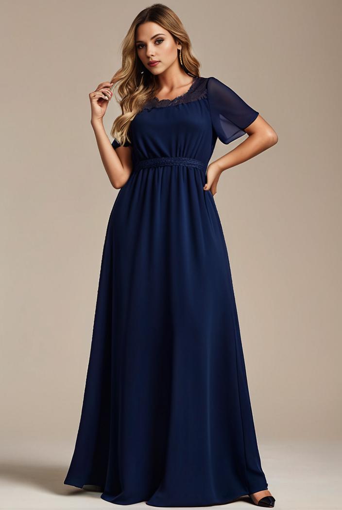 plus size simple chiffon pleated a line round neckline bridesmaid dress 133671