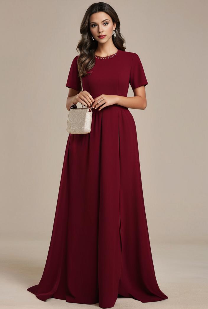 plus size simple chiffon pleated a line round neckline bridesmaid dress 133679