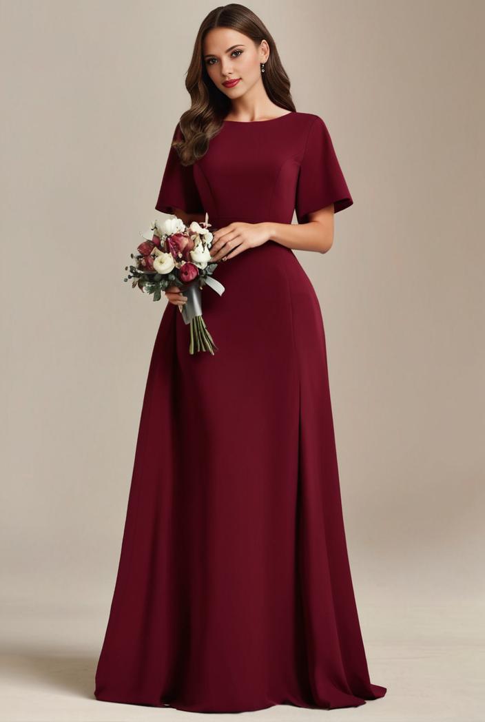 plus size simple chiffon pleated a line round neckline bridesmaid dress 133680