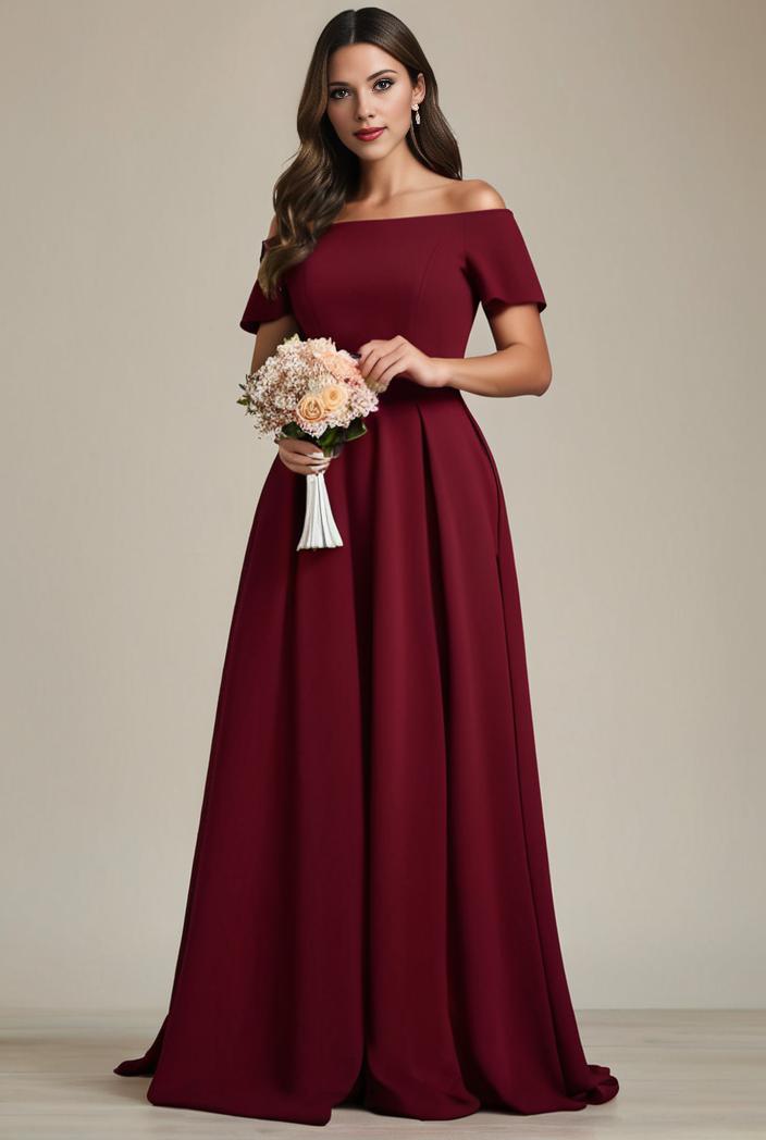 plus size simple chiffon pleated a line round neckline bridesmaid dress 133683