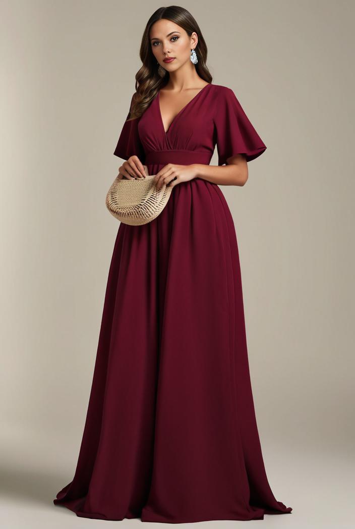 plus size simple chiffon pleated a line round neckline bridesmaid dress 133685