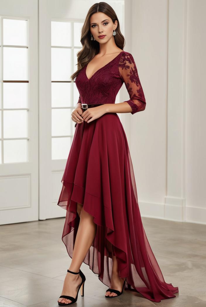 3 4 sleeve sheer sequin stripe high low hem evening dress 103804