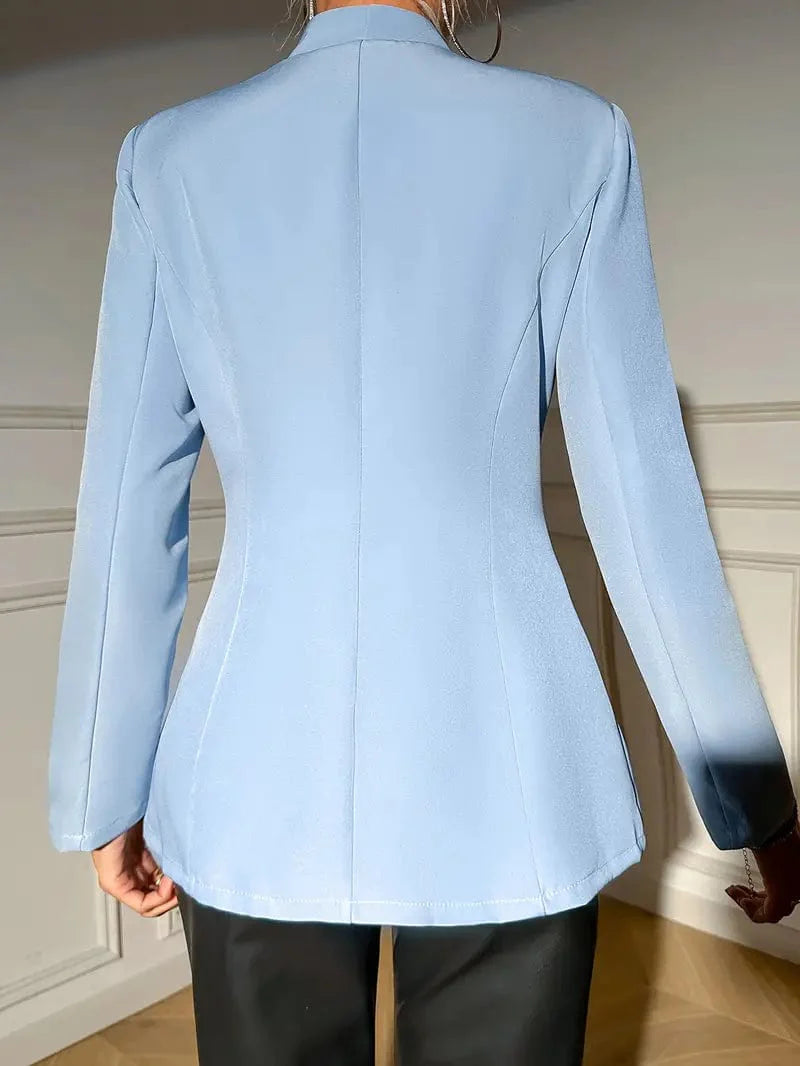 Solid Blazer with Open Front, Sophisticated Long Sleeve Office Jacket, Women's Outerwear