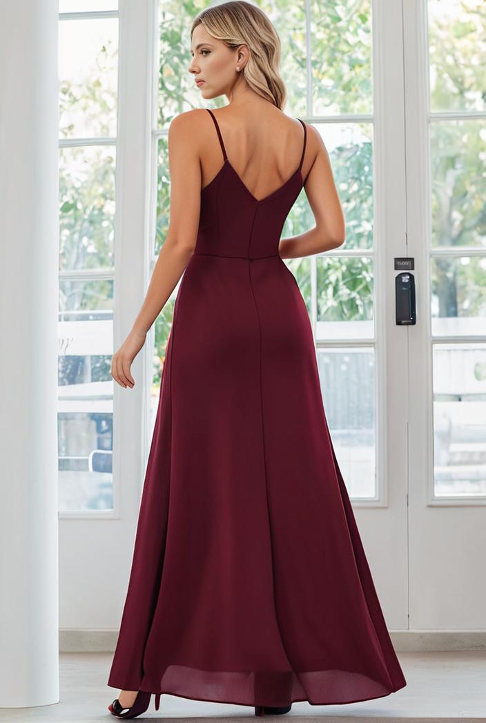 flowy chiffon one shoulder with three straps bridesmaid dress 116481