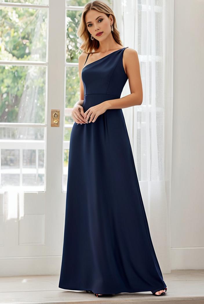 flowy chiffon one shoulder with three straps bridesmaid dress 116497