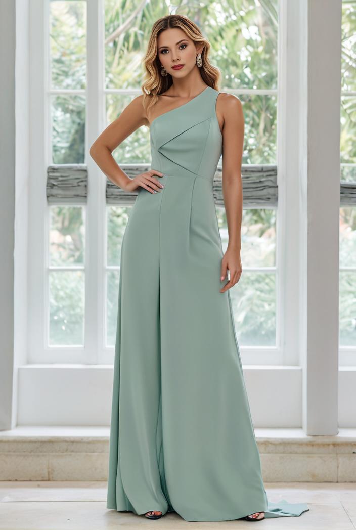 flowy chiffon one shoulder with three straps bridesmaid dress 116520