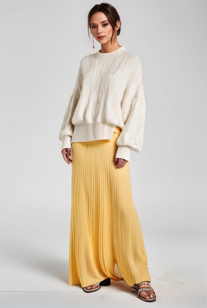 pleated high waist commuting temperament maxi dress 120746