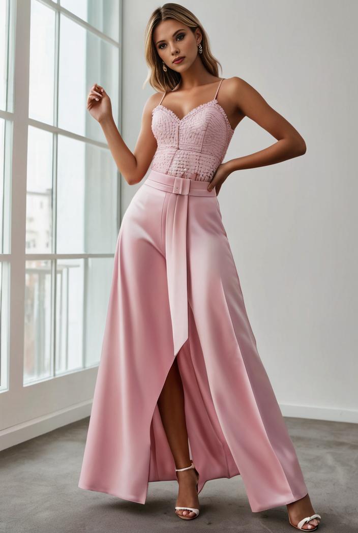pleated v neck spaghetti strap high slit bridesmaid dress 122526