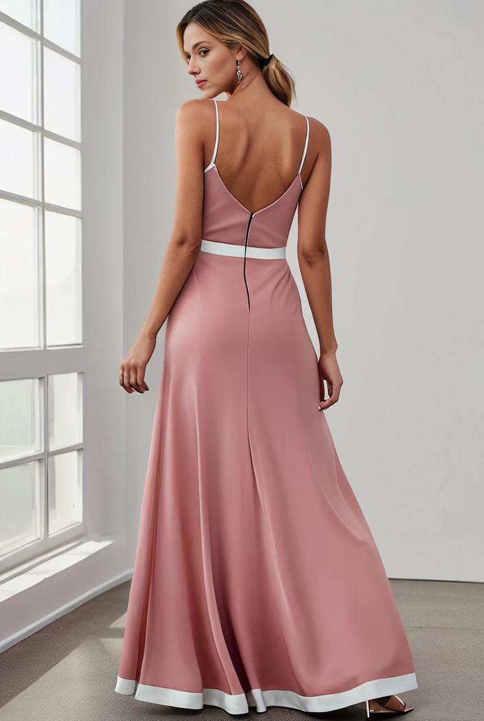 pleated v neck spaghetti strap high slit bridesmaid dress 122577