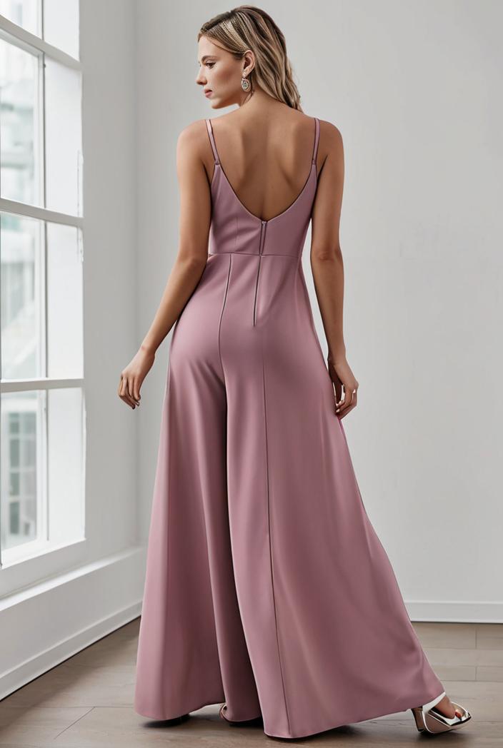 pleated v neck spaghetti strap high slit bridesmaid dress 122580