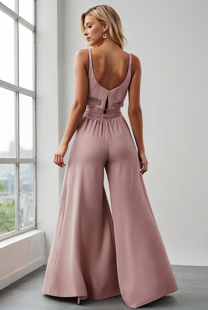 pleated v neck spaghetti strap high slit bridesmaid dress 122582