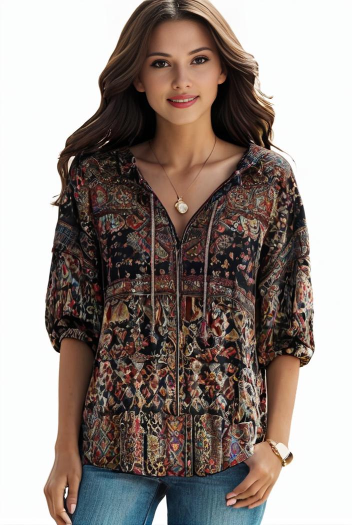 plus size boho top women s plus allover paisley print half sleeve v neck slight stretch top 122777
