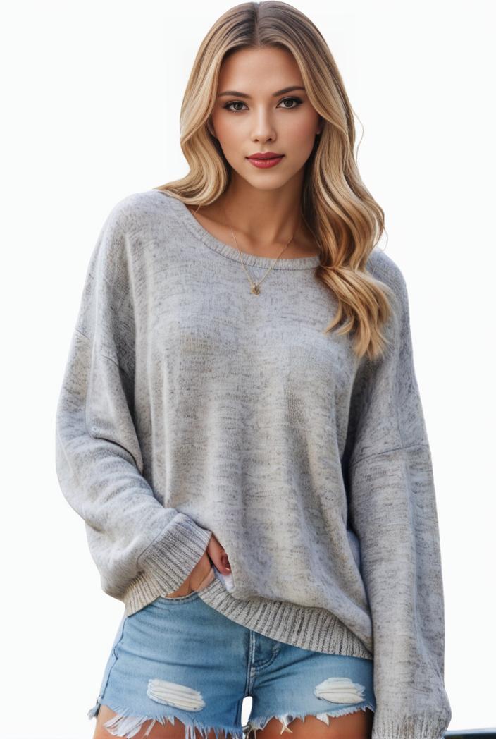plus size casual sweater women s plus solid long sleeve round neck slight stretch loose sweater 123099