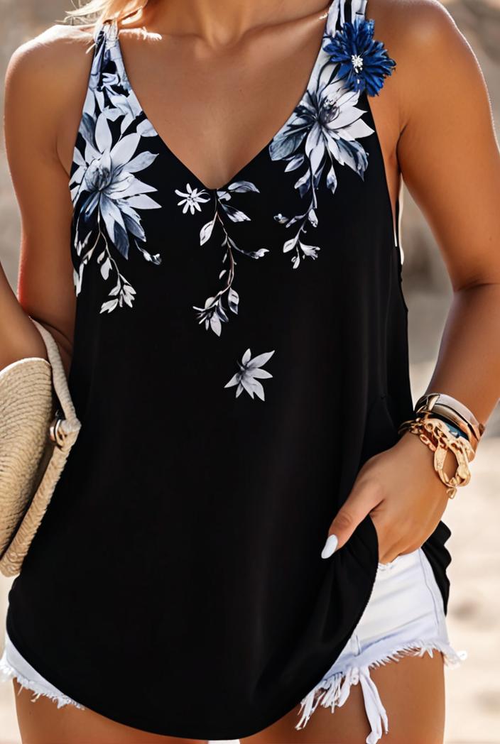plus size casual top women s plus floral print v neck slight stretch tank top 123591