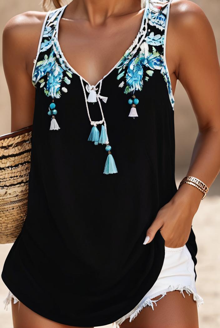 plus size casual top women s plus floral print v neck slight stretch tank top 123594