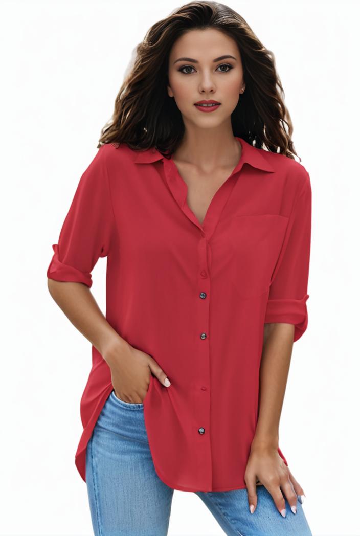 plus size formal shirt women s plus plain long sleeve turn down collar button up workwear shirt 125171