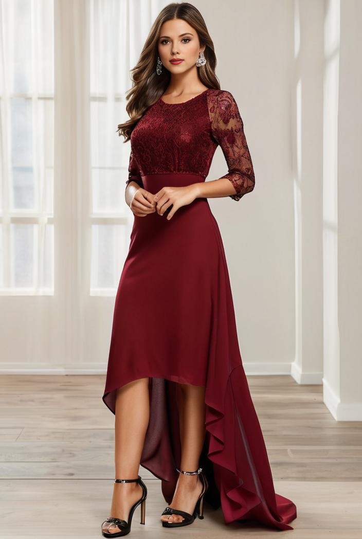 3 4 sleeve sheer sequin stripe high low hem evening dress 147638