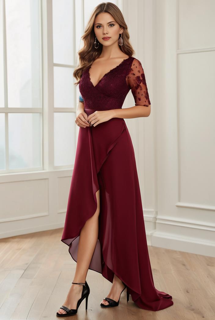 3 4 sleeve sheer sequin stripe high low hem evening dress 147639