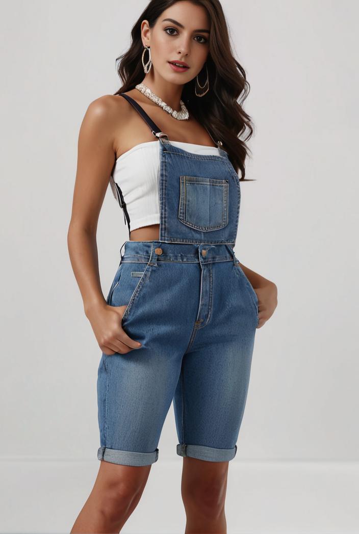blue denim jumpsuit with distressed ripped details for women 106907