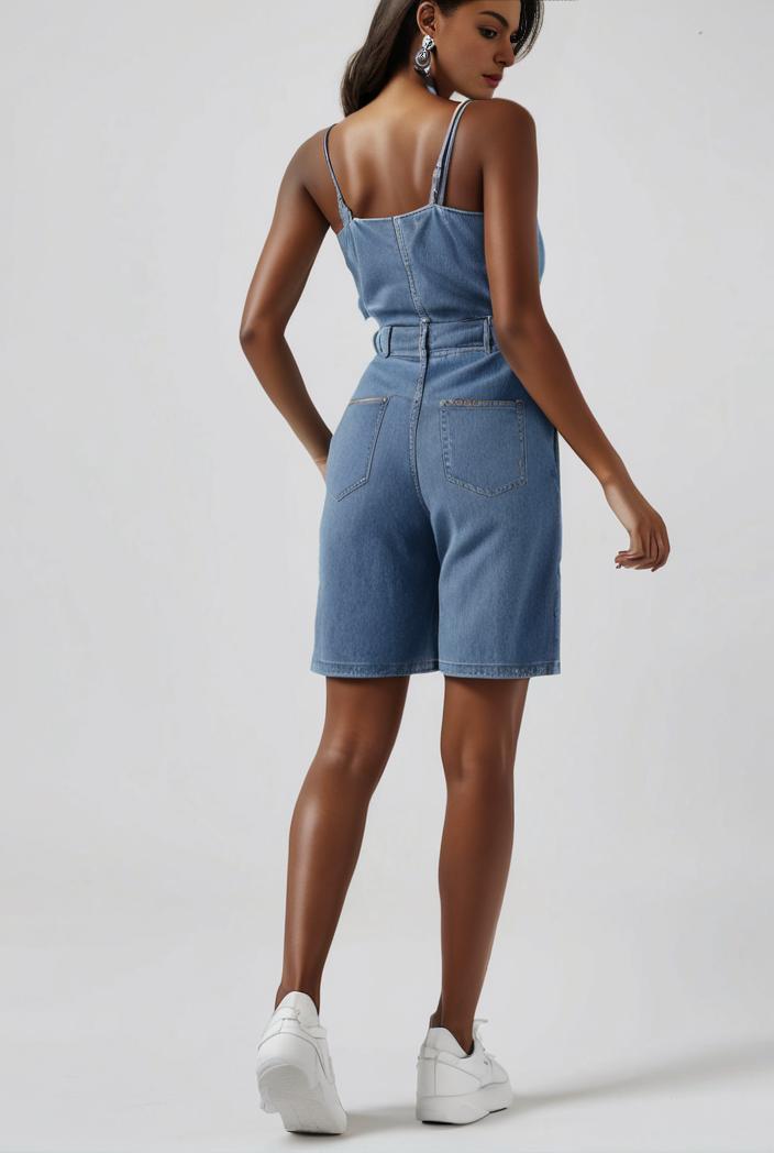 blue denim jumpsuit with distressed ripped details for women 106911