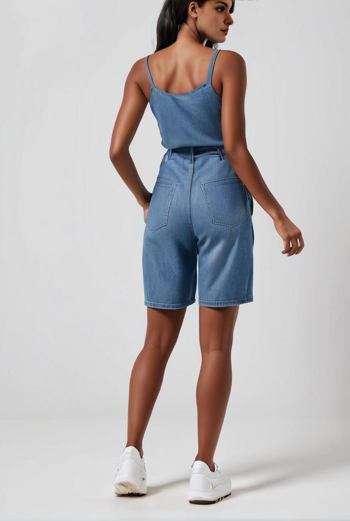 blue denim jumpsuit with distressed ripped details for women 106916
