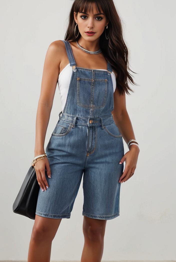 blue denim jumpsuit with distressed ripped details for women 106921