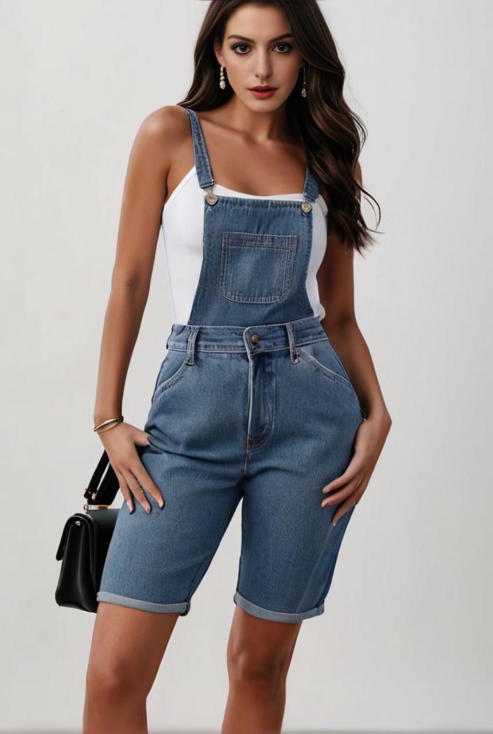 blue denim jumpsuit with distressed ripped details for women 106924
