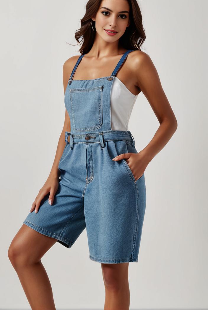 blue denim jumpsuit with distressed ripped details for women 106933