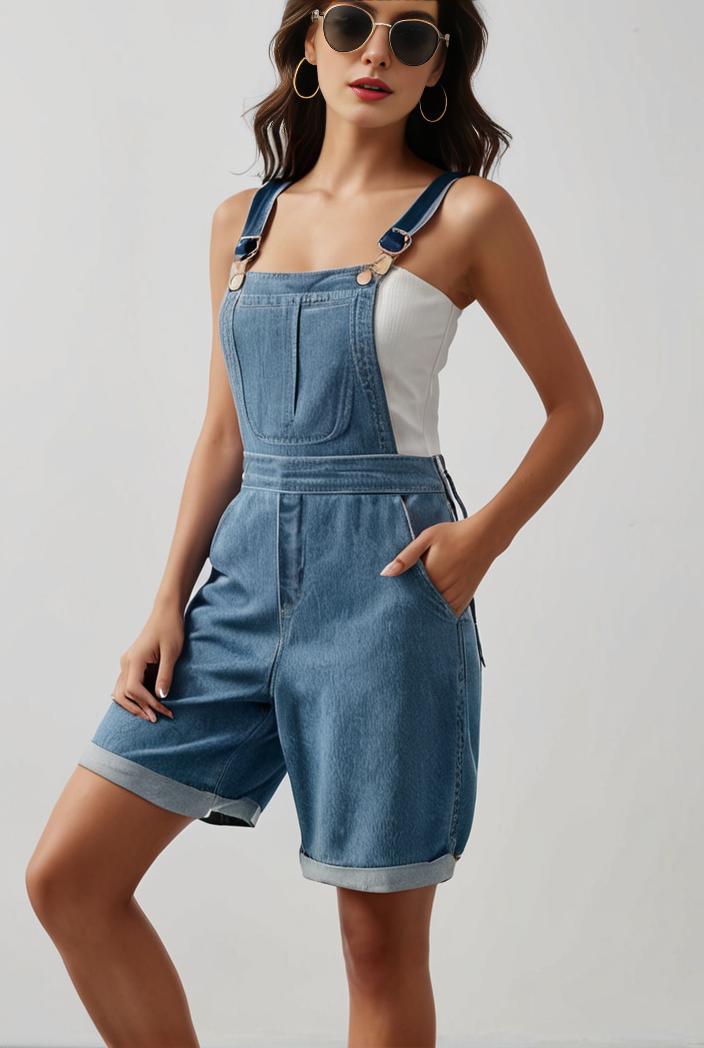 blue denim jumpsuit with distressed ripped details for women 106935