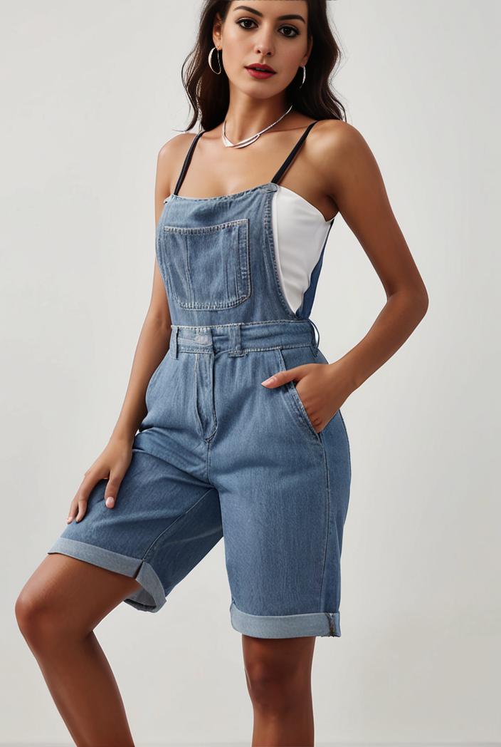blue denim jumpsuit with distressed ripped details for women 106937