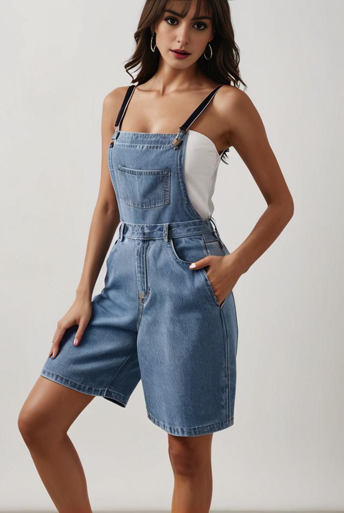 blue denim jumpsuit with distressed ripped details for women 106940
