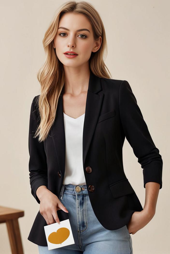 ladies solid button up blazer with long sleeves casual lapel design 123469
