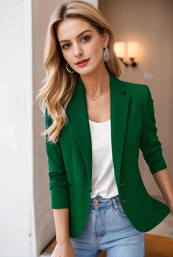 ladies solid button up blazer with long sleeves casual lapel design 123478
