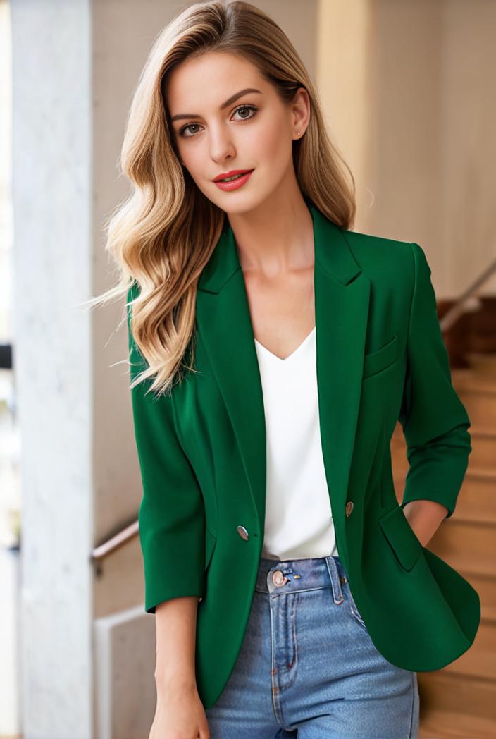 ladies solid button up blazer with long sleeves casual lapel design 123481