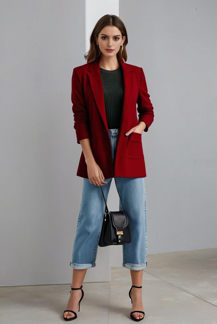 lapel neck blazer with button front stylish long sleeve jacket for office work women s apparel 123546