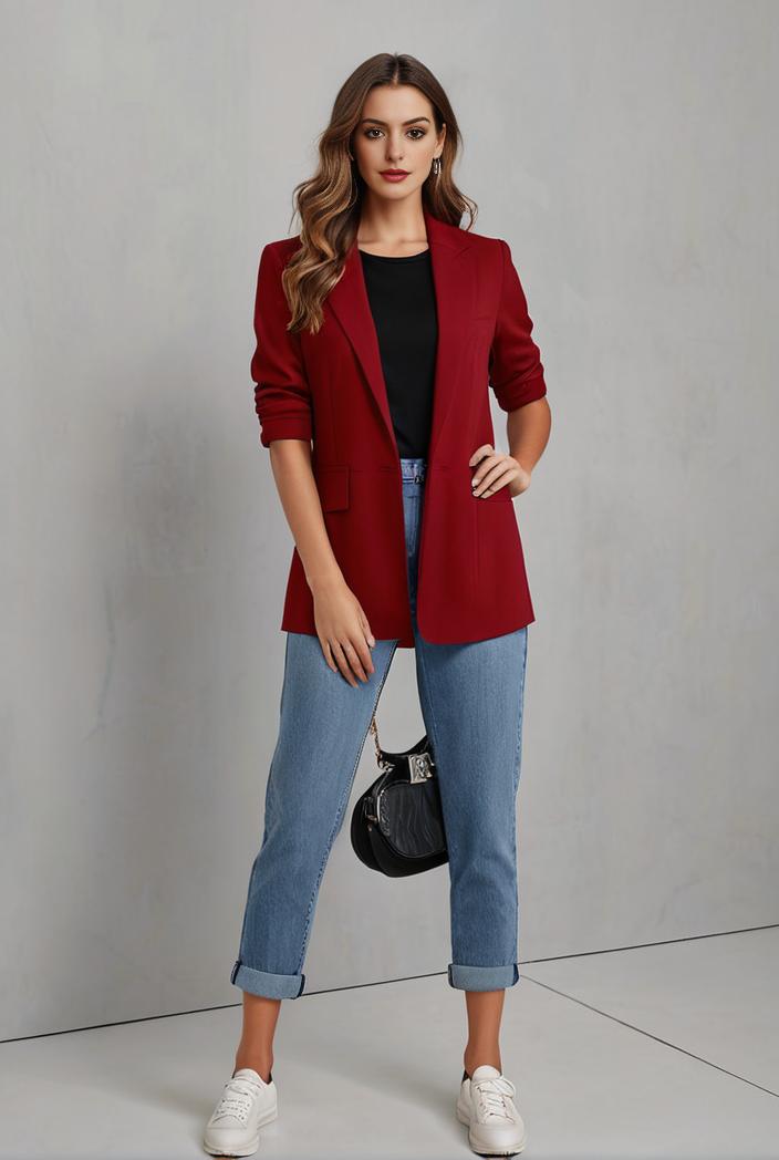 lapel neck blazer with button front stylish long sleeve jacket for office work women s apparel 123585
