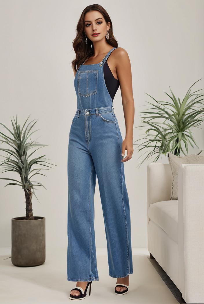 relaxed fit denim jumpsuit with slant pockets non elastic washed denim overalls women s denim apparel 127052