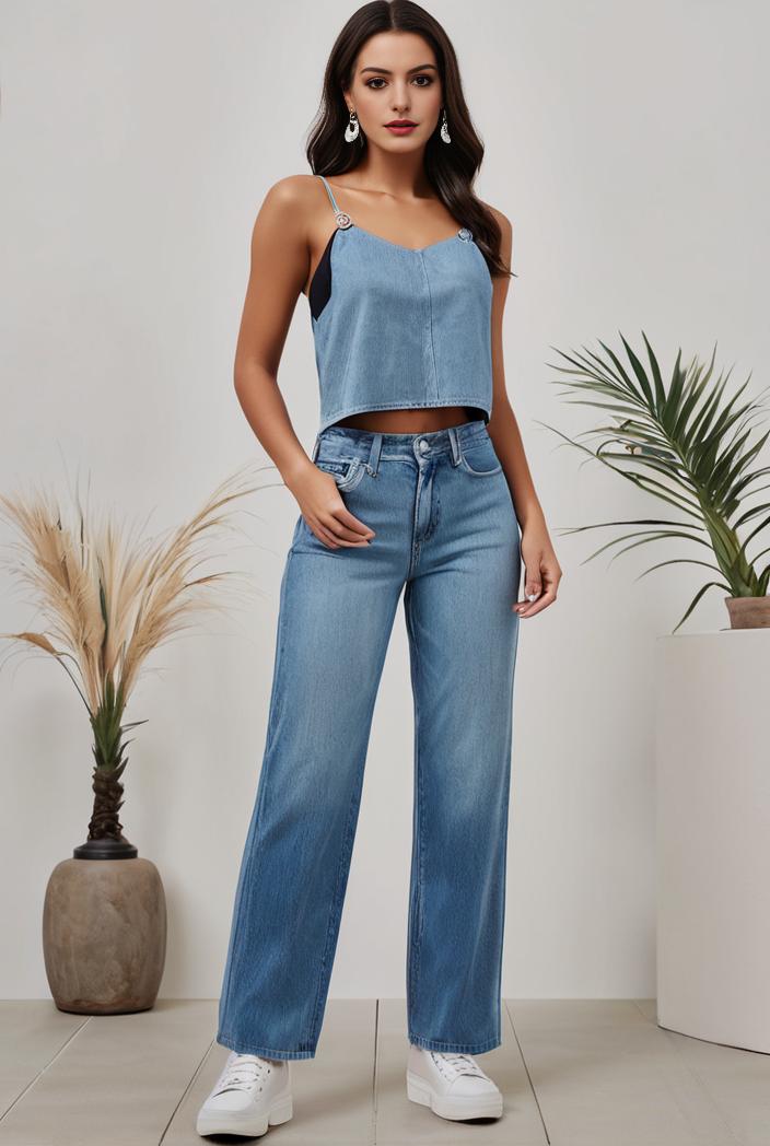 relaxed fit denim jumpsuit with slant pockets non elastic washed denim overalls women s denim apparel 127058