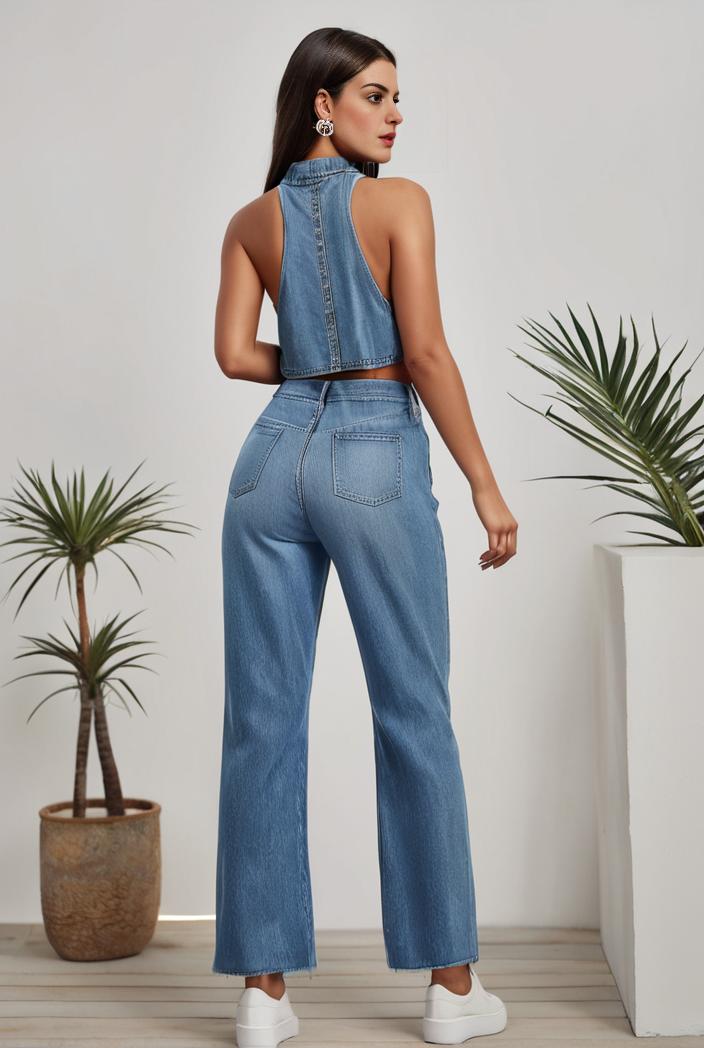 relaxed fit denim jumpsuit with slant pockets non elastic washed denim overalls women s denim apparel 127066